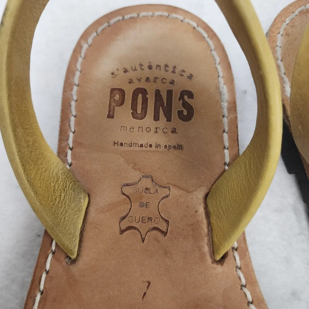 Pons Avarca Menorca Womens US 7 Sandals Yellow Leather Casual Slingback Flats